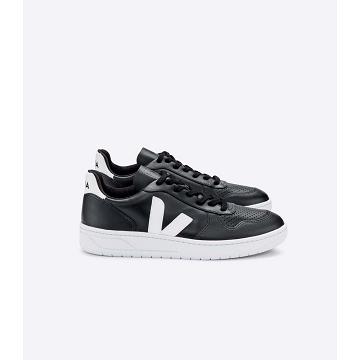 Veja V-10 LEATHER Tornacipő Női Black/White | HU 645KOR